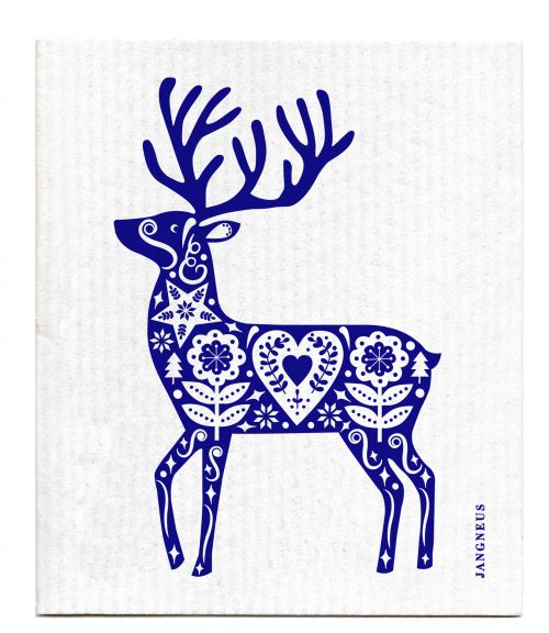 Christmas - Blue Reindeer Dishcloth