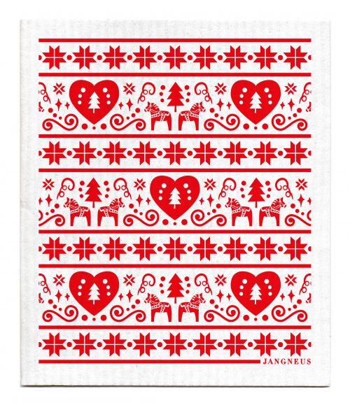 Christmas - Red Christmas Dalarna Dishcloth