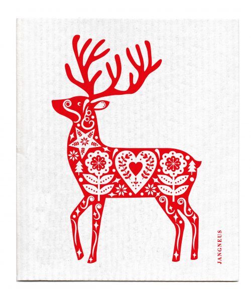 Christmas - Red Reindeer Dishcloth