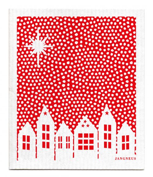 Christmas - Red Snow Village Dishcloth