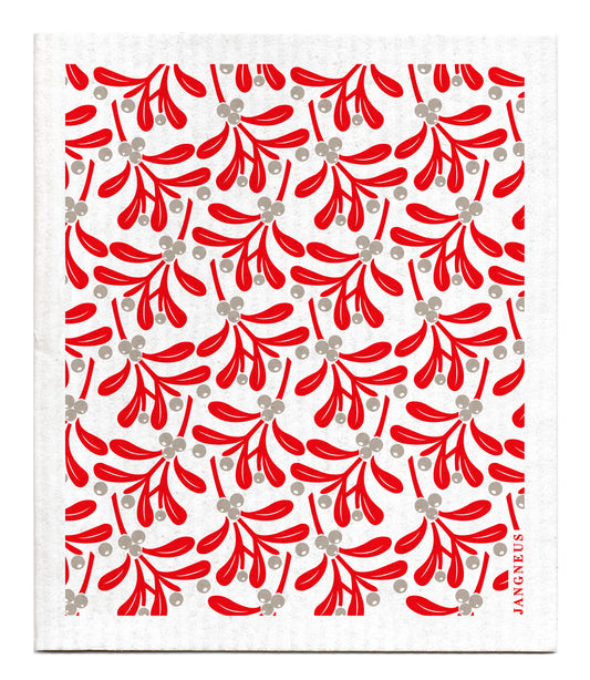 Christmas - Red Mistletoe Dishcloth